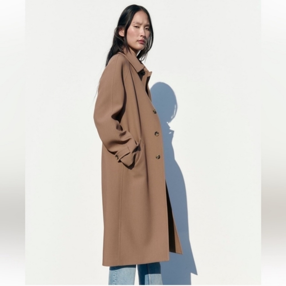 New Zara Champagne Long Pocket Coat Ref 2848/948 Small - Picture 7 of 14